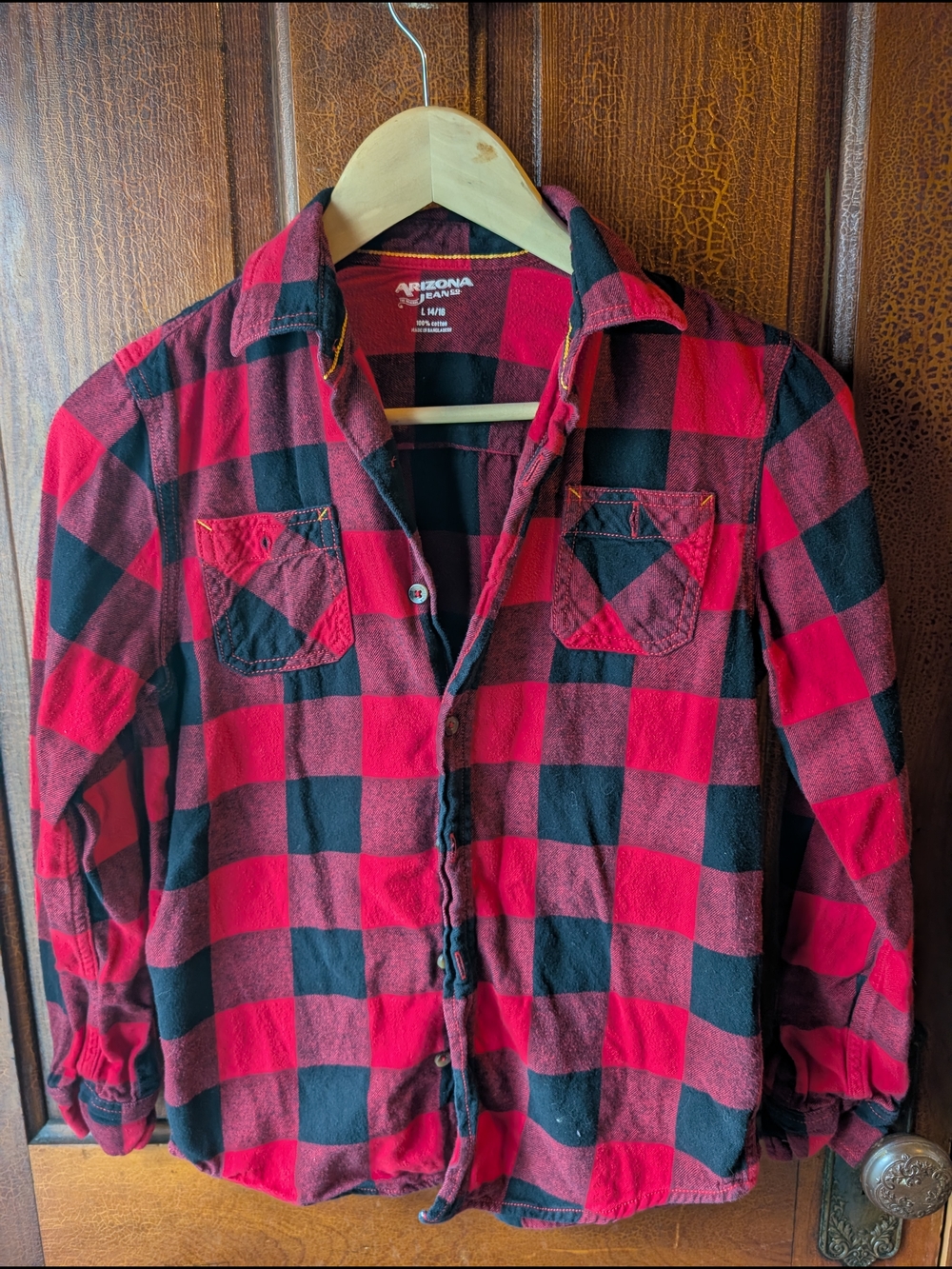 Arizona Red & Black Buffalo Plaid Flannel Shirt Boys